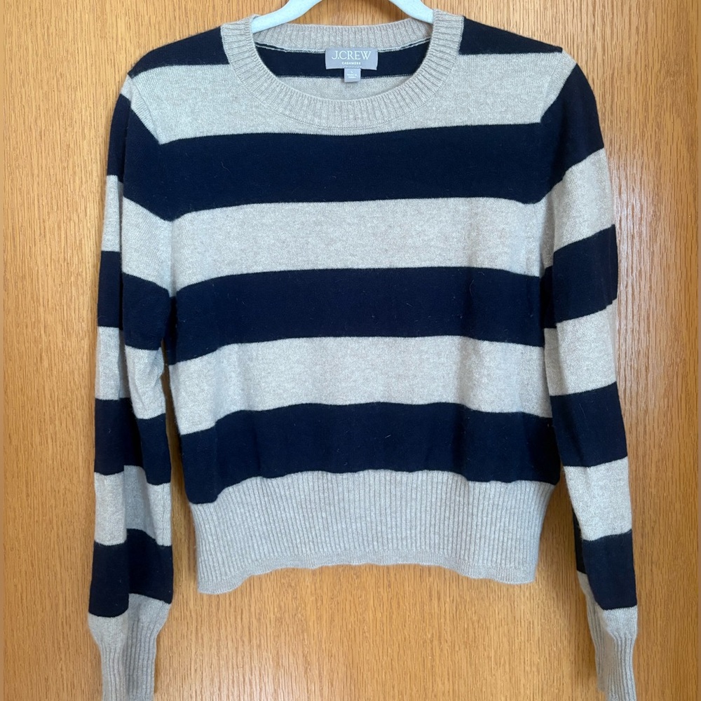 J. Crew Women's Cashmere Stripe Sweater - Navy and Tan